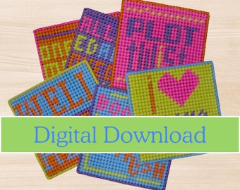 Plastic Canvas Pattern - Book Club Coasters