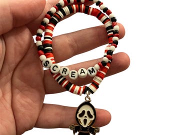 Conjunto de pulseras de cuentas inspiradas en Ghostface / Terror de gritos / ¿Cuál es tu película de terror favorita? / Sidney Prescott