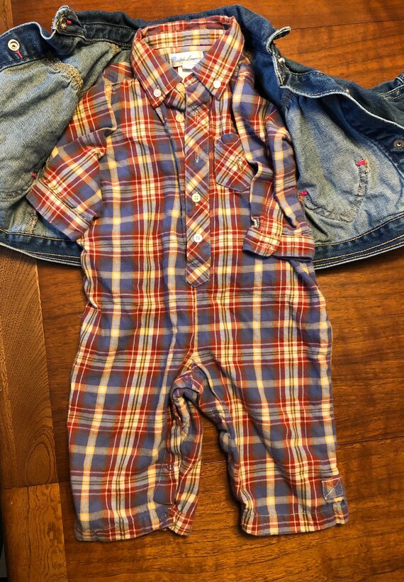 Retro Denim jacket - plaid jumpsuit- Ralph Lauren… - image 8