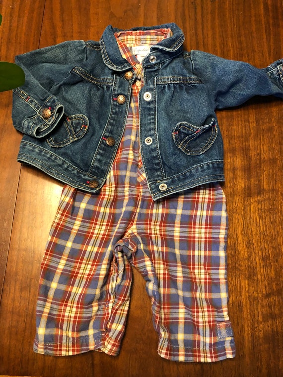 Retro Denim jacket - plaid jumpsuit- Ralph Lauren… - image 1