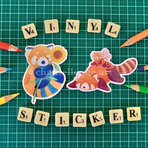 Zonnebloem rode panda, waterdichte vinylsticker rode pandafamilie