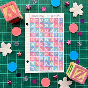 Journal Sticker Sheets - Wooden Block Alphabet Letters Pink/Purple/Blues