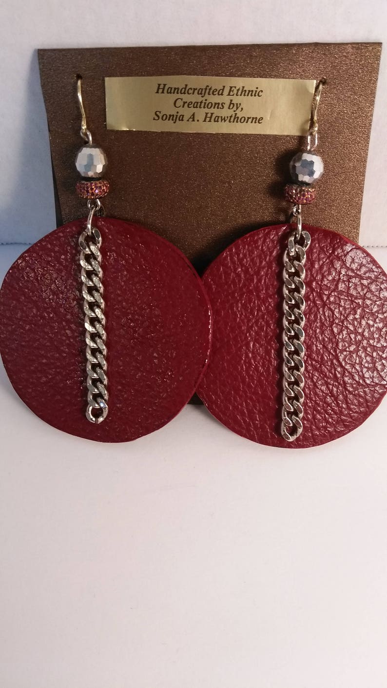 Genuine leather earrings Burgundy earrings.