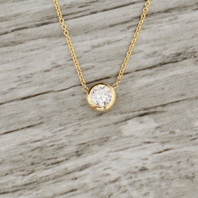 Bezel Set .50ct Diamond Necklace in Yellow Etsy