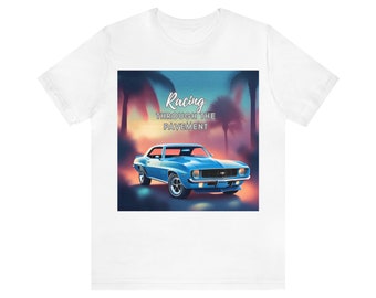 Classic Car Running Tee, 'Racing Through Pavement' Graphic Shirt, Fitness Gear for Car Aficionados, Birthday Gift for Runners