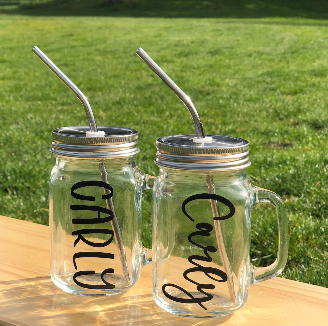 Personalized Name Mason Drinking Jar W/ Stainless Lid and Etsy