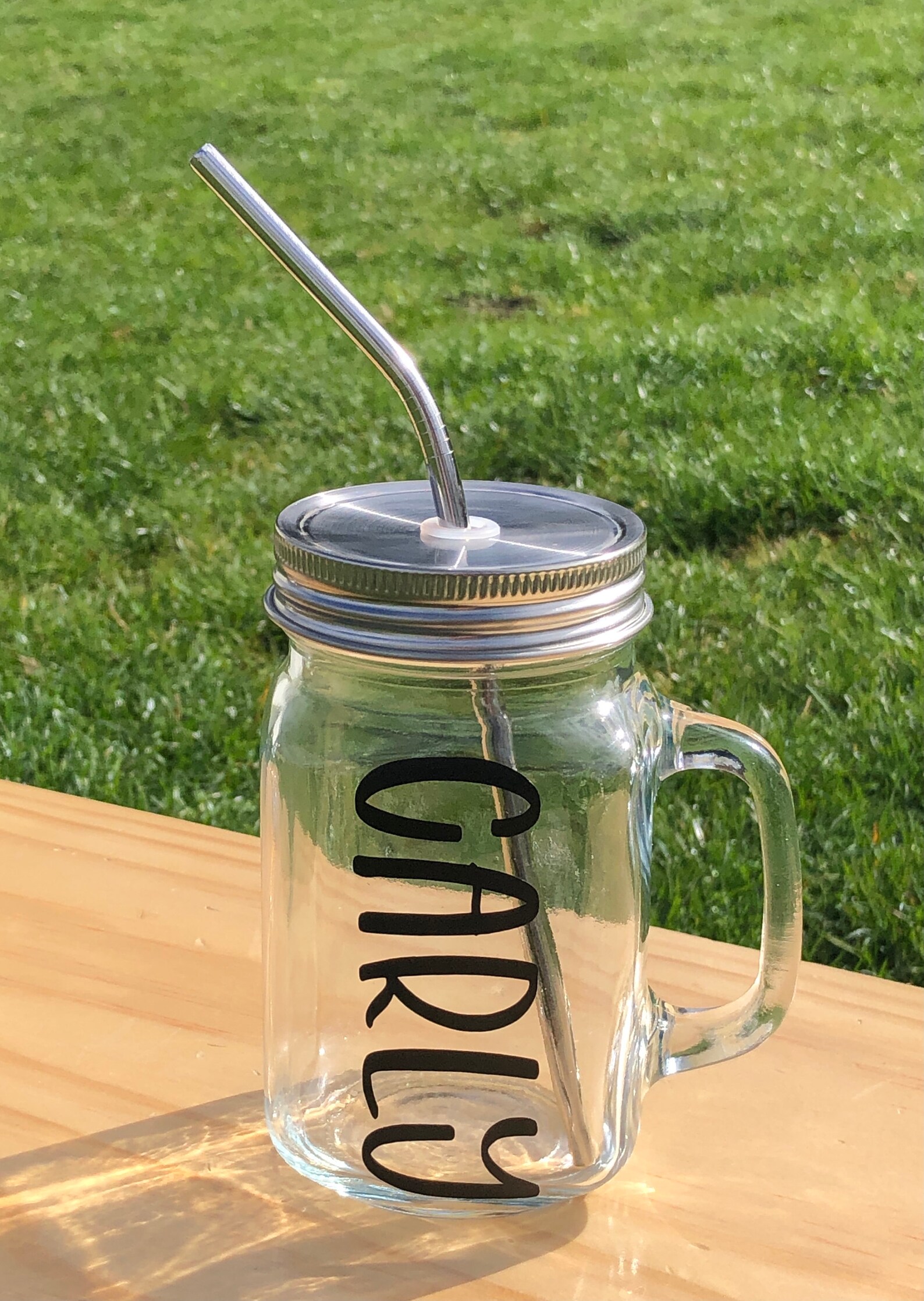Personalized Name Mason Drinking Jar W/ Stainless Lid and Etsy