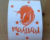 Unicorn  with stars and magical text vinyl decal/ Wall decal for walls, doors/ DIY removable vinyl decal/ Vinyl sticker