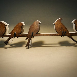 Wall mount coat rack with 5 hooks BIRDS in WAX