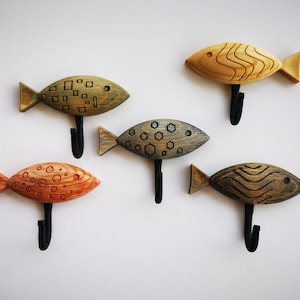 Wooden coat hook or key holder for wall Funky Fish