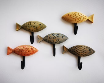 Wooden coat hook or key holder for wall Funky Fish