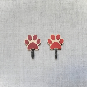 Wooden dog leash hook for wall Paw Print in red and orange