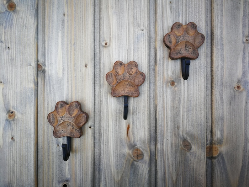 Wooden Dog Leash Hook for Wall Paw Print in Wax Etsy