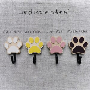Wooden dog leash hook for wall Paw Print in white, yellow, pink and violet
