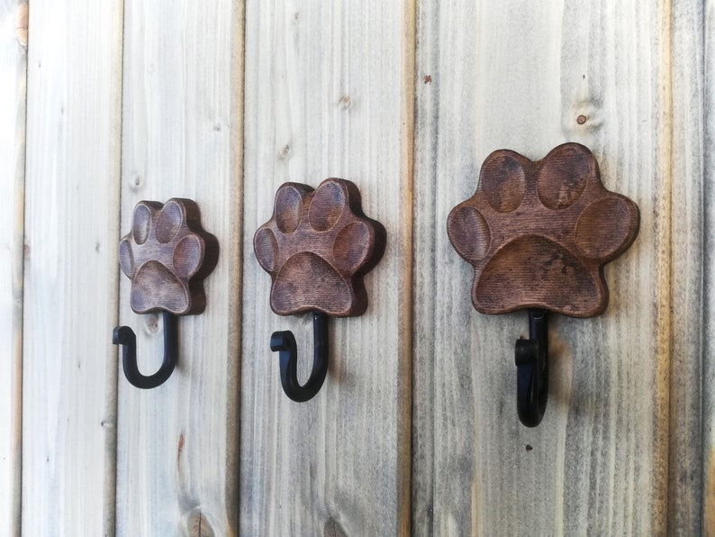 Wooden Dog Leash Hook for Wall Paw Print in Wax Etsy Australia