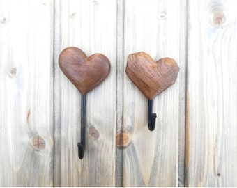 Wooden wall mount coat hook or key holder for wall Heart