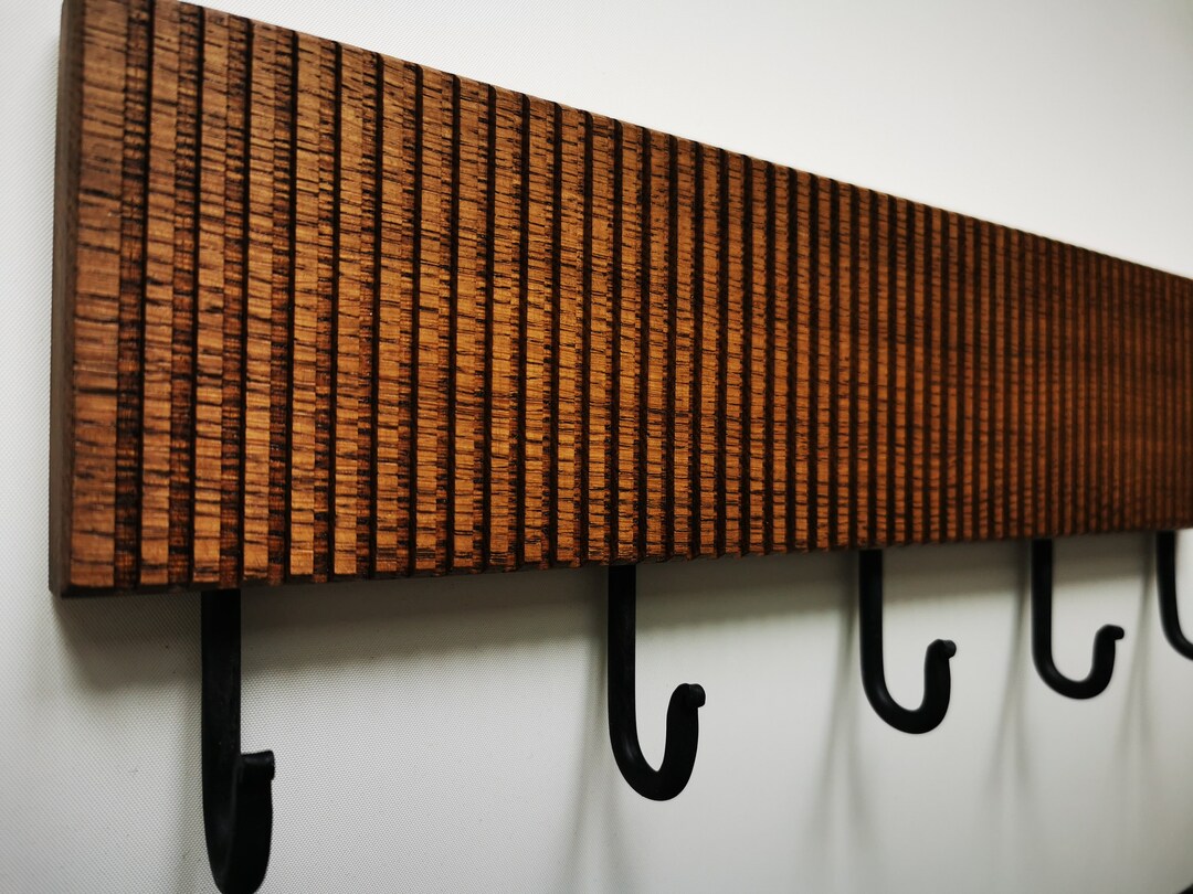 Modern Wooden Coat Rack for Wall Dark Stripes of Oak Etsy