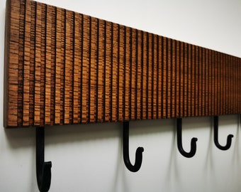Modern wooden coat rack for wall Dark Stripes of Oak