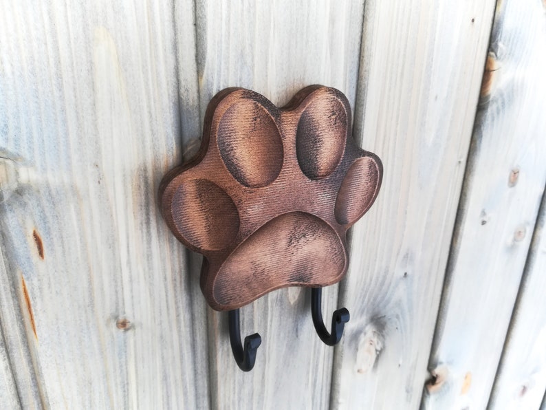 Wooden Dog Leash Hanger Paw Print 2 Hooks Etsy
