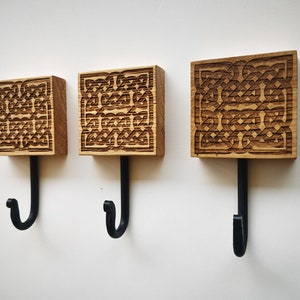 Unique ornate wooden coat hooks for wall Celtic knot