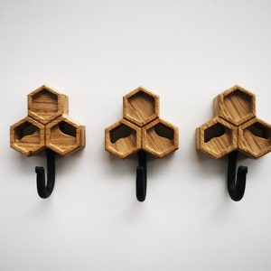 Wooden bee-themed coat hook or key holder for wall Honeycomb of natural oak