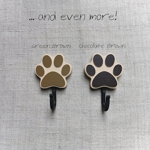 Wooden dog leash hook for wall Paw Print in green brown and chocolate brown