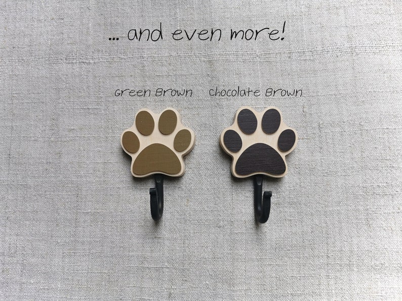Wooden dog leash hook for wall Paw Print in green brown and chocolate brown