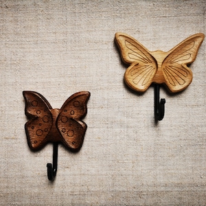 Wooden coat hook or key holder for wall Butterfly of Oak - set of 2