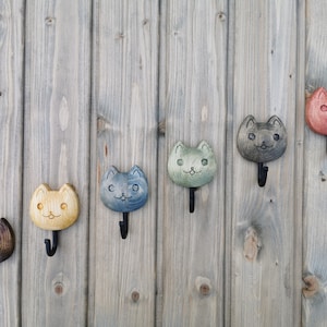 Wooden coat and key wall hook Cute Kitty