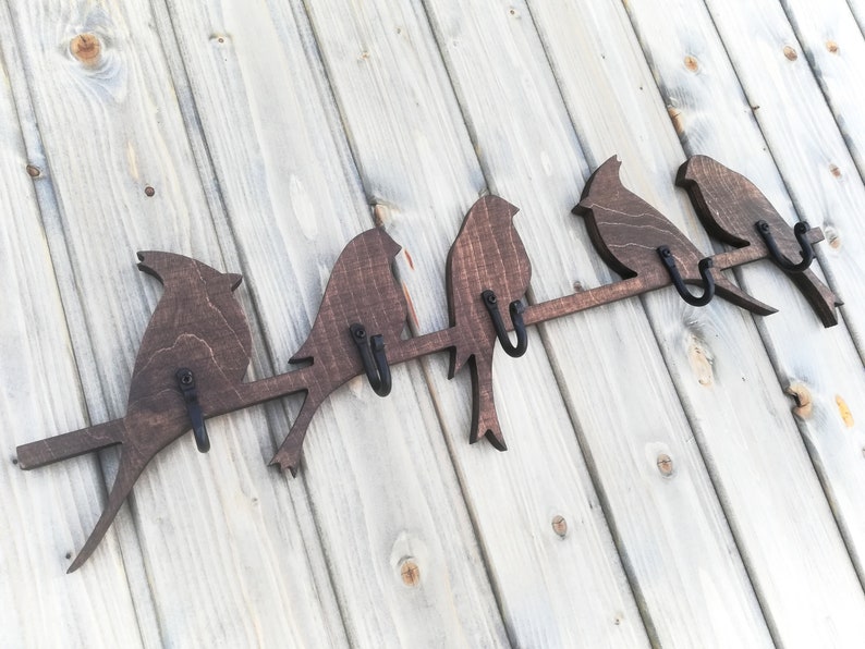Wall Mount Coat Rack With 5 Hooks BIRDS in WAX Etsy