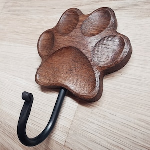 Big wooden dog leash hook for automatic leashes with plastic handle Paw Print in Wax