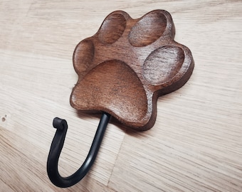 Big wooden dog leash hook for automatic leashes with plastic handle Paw Print in Wax