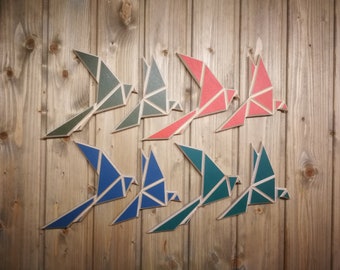 Colorful origami style birds decoration for wall - a set of two