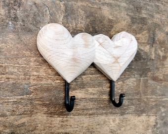 Oak White Heart Wall Hook, Couple's Gift, Coat Key Hanger