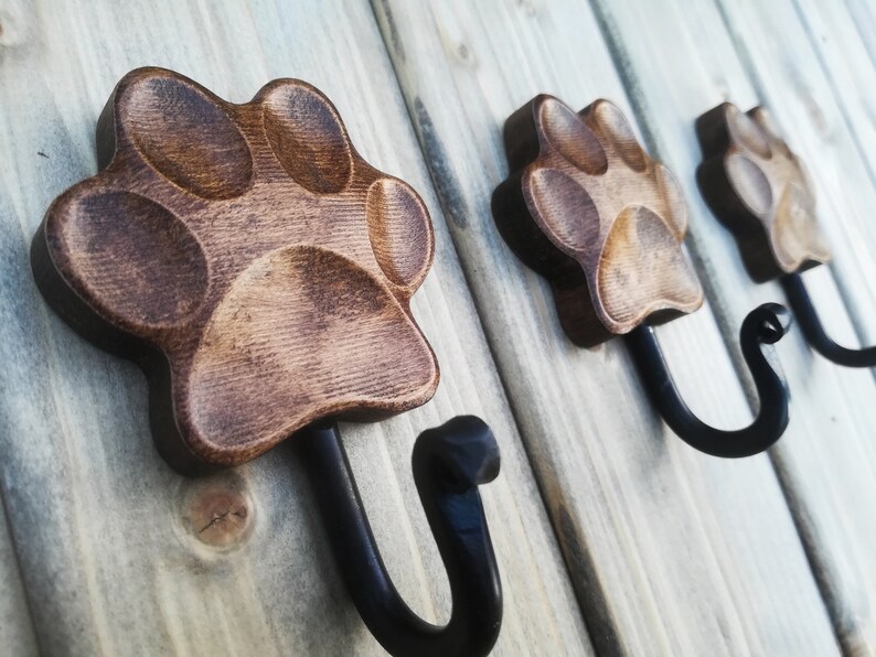 Wooden Dog Leash Hook for Wall Paw Print in Wax Etsy