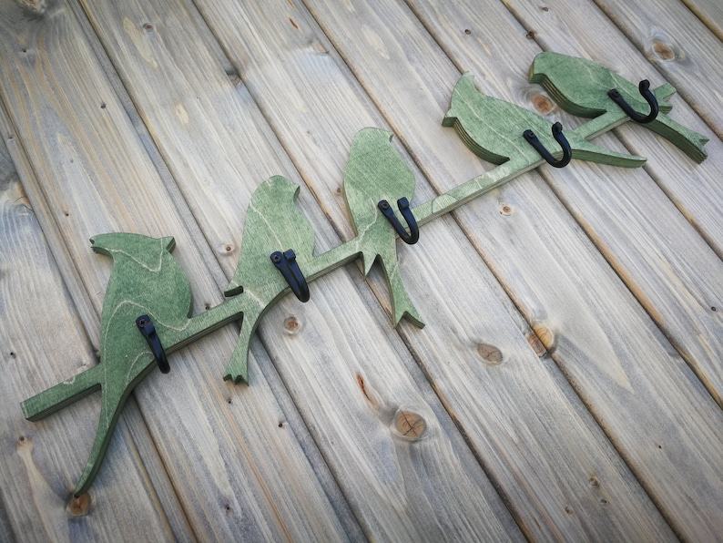 Coat Rack Wall Mount With 5 Hooks BIRDS in COLOR Etsy