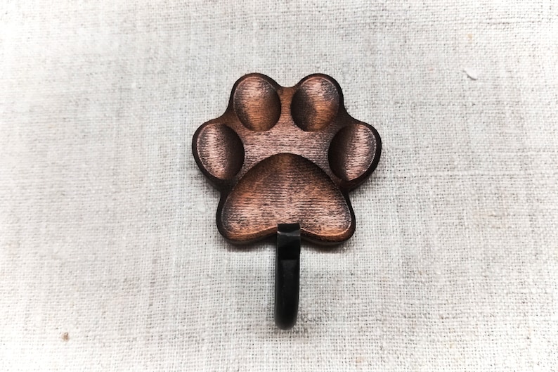 Wooden Dog Leash Hook for Wall Paw Print in Wax Etsy