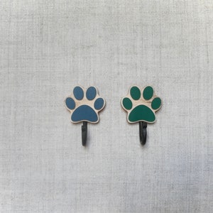 Wooden dog leash hook for wall Paw Print in blue and opal green