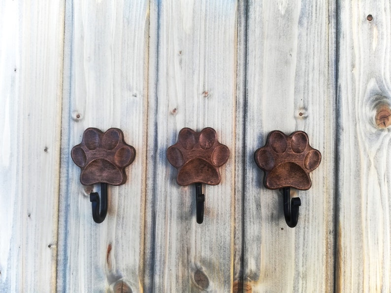 Wooden Dog Leash Hook for Wall Paw Print in Wax Etsy