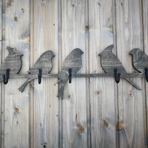 Coat Rack Wall Mount With 5 Hooks BIRDS in COLOR Etsy
