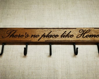 Oak Wall Key Rack with 5 Hooks – Home Quote Sign
