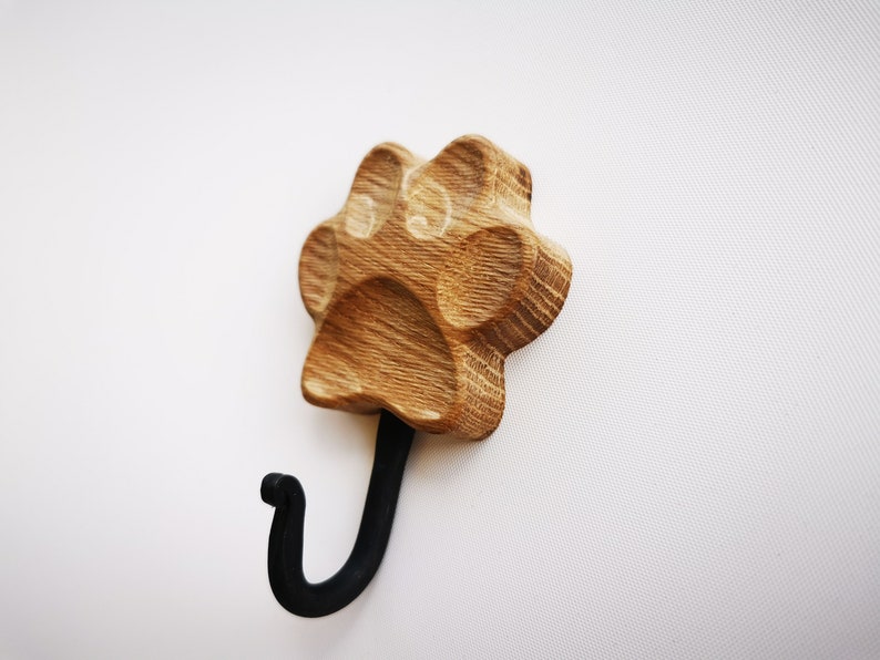 Wooden dog leash holder for wall Paw Print of natural oak
