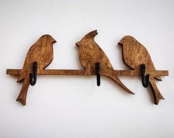 Wall mount coat rack with 3 hooks BIRDS in WAX