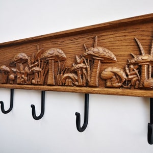 Wooden wall mounted coat rack Mushroom Forest with 5 or 7 hooks