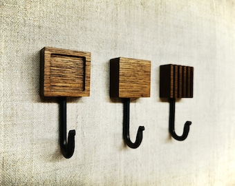 Modern-Classic style wooden wall hook for coat and keys Small Square of Oak