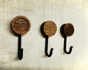 Oak Wall Hook with Iron Leg, Handmade Coat & Key Hanger