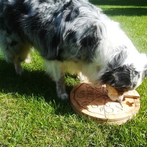 Handmade wooden interactive dog treats puzzle toy and feeder - McPaw's Pizza Spin