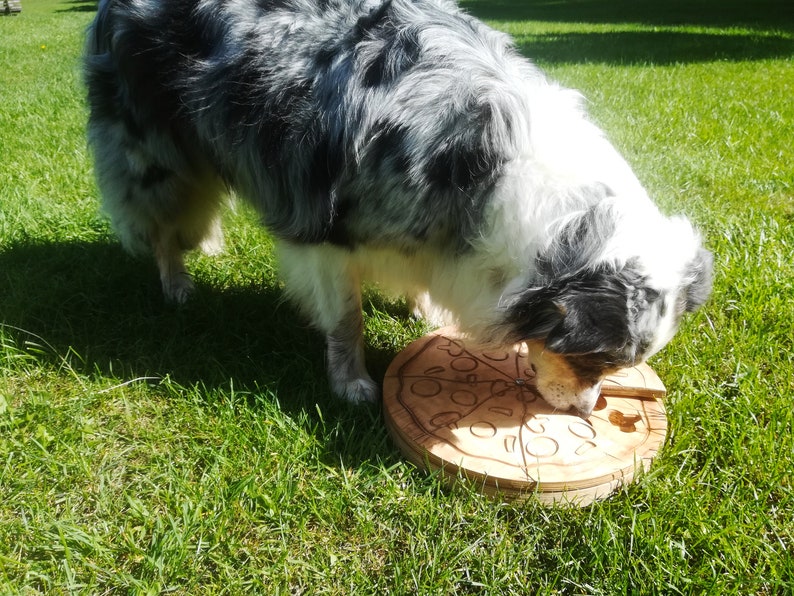 Handmade wooden interactive dog treats puzzle toy and feeder - McPaw's Pizza Spin