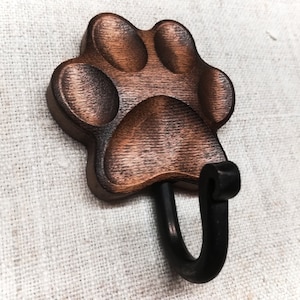 Wooden dog leash holder for wall, dog leash hook Paw Print in Wax