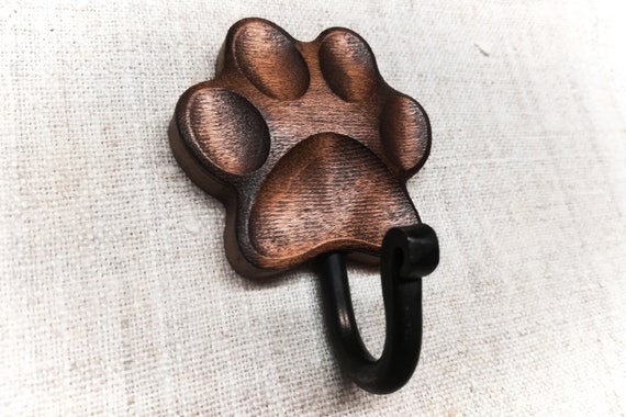 Wooden Dog Leash Hook for Wall Paw Print in Solid Color 